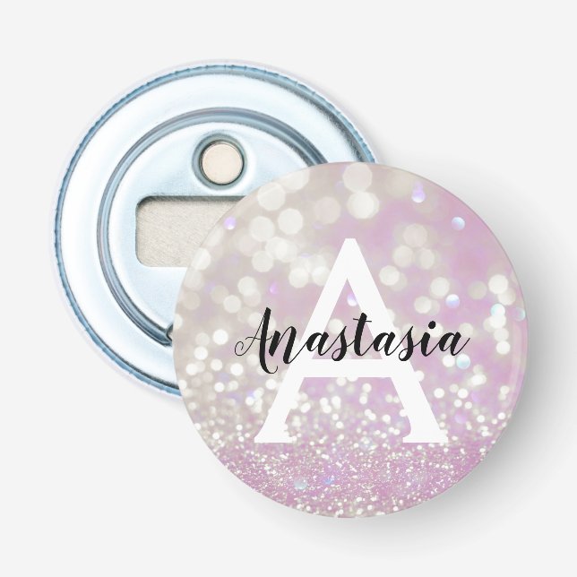 Girl Lilac Shimmer Glitzer Glitzern Monogram Name Flaschenöffner (Vorderseite)