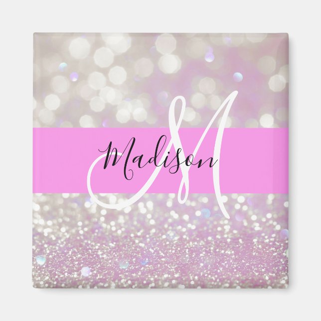 Girl Lilac Shimmer Glitzer Glitzern Monogram Name Magnet (Vorne)