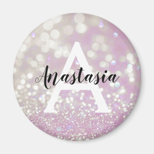 Girl Lilac Shimmer Glitzer Glitzern Monogram Name Magnet