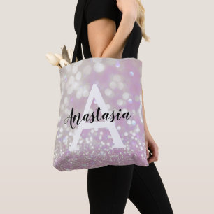 Girl Lilac Shimmer Glitzer Glitzern Monogram Name Tasche