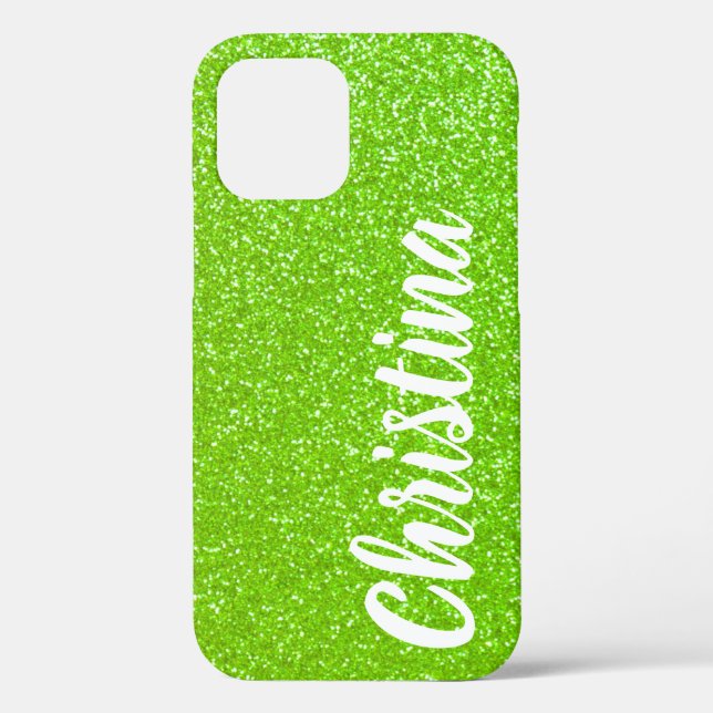 Girl Lime Green Glitzer Name Personalisiert Case-Mate iPhone Hülle (Rückseite)