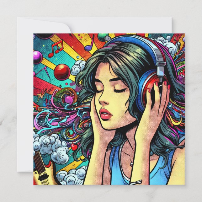 Girl Listing to Music on Headphones Psychedelic (Vorderseite)