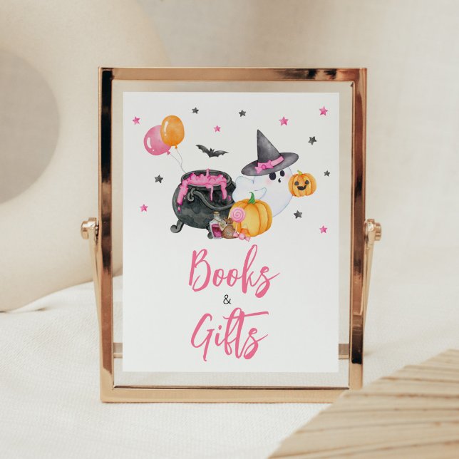 Girl Little Boo Ghost Kinderdusche Bücher und Gesc Poster (Ghost Halloween Baby Shower Books and Gifts Sign)