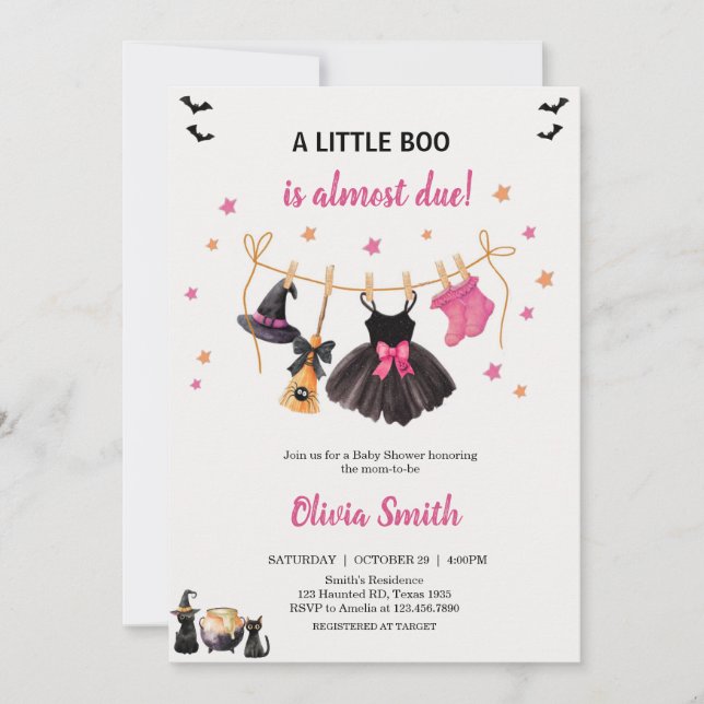 Girl Little Boo Halloween Clothesline Babydusche Einladung (Vorderseite)