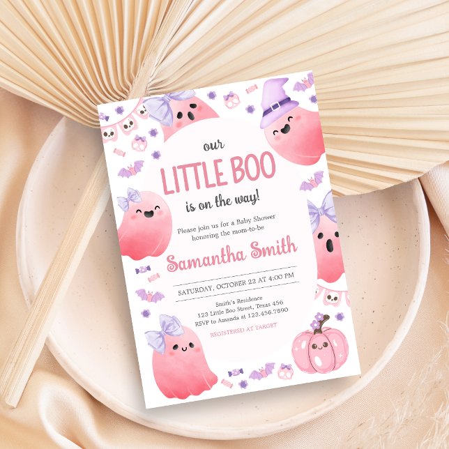 Girl Little Boo Halloween Kinderdusche Einladung (Girl Little Boo Halloween Baby Shower Invitation)