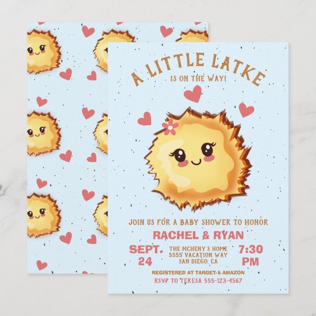 Girl Little Latke Hanukkah Baby Shower Einladung (Vorne/Hinten)