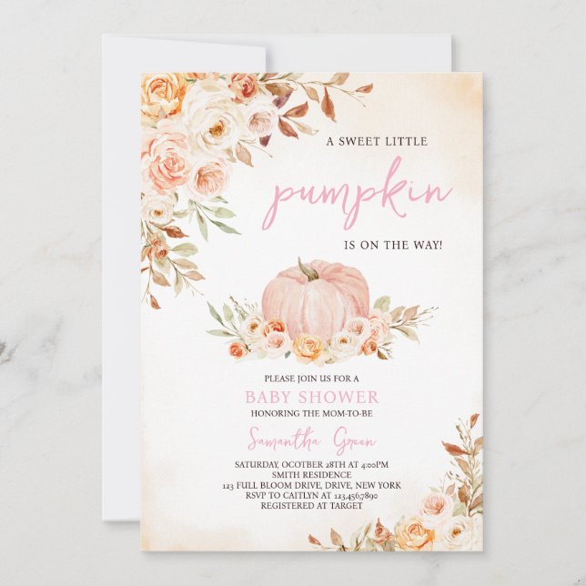 Girl Little Pumpkin Baby Shower Einladung (Vorderseite)