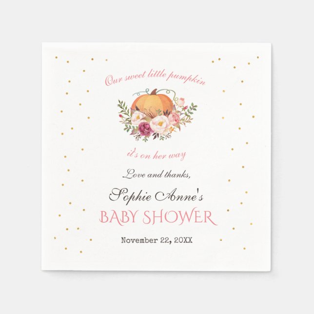 Girl Little Pumpkin Blush Floral Baby Dusche Serviette (Vorderseite)
