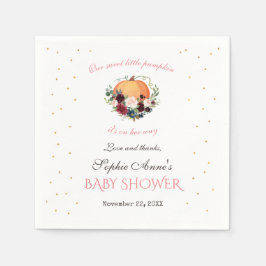 Girl Little Pumpkin Burgundy Floral Baby Shower Serviette