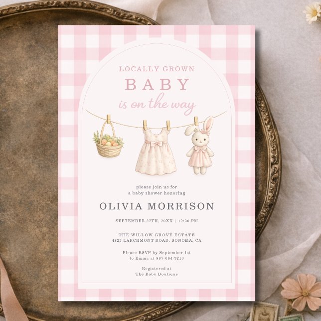 Girl Locally Grown Pink Baby Shower Einladung (Von Creator hochgeladen)