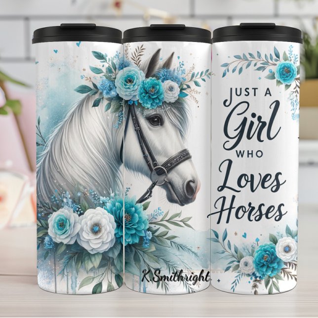 Girl Loves Horses Floral Elegance Thermosbecher (Von Creator hochgeladen)