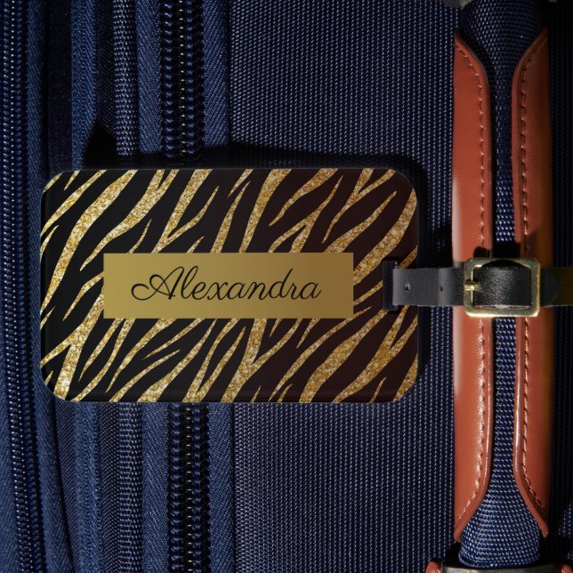 Girl Luxury Black Gold Klasse Zebra Personalisiert Gepäckanhänger (Vorderseite Insitu 4)