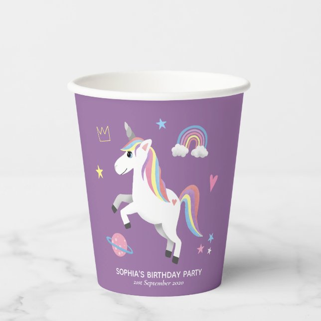 Girl Magical Niedlich Lila Unicorn Kindergeburtsta Pappbecher (Vorderseite)