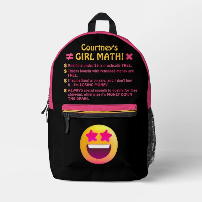 Girl Math Fun Personalisiert Bedruckter Rucksack (Vorderseite)