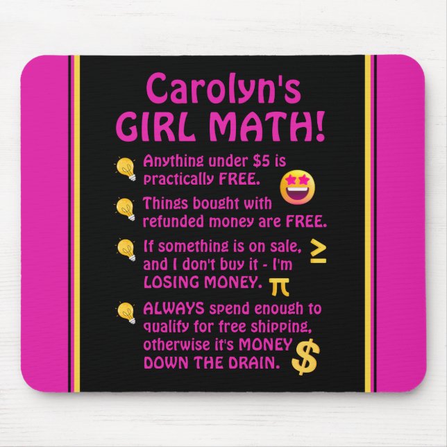 Girl Math Funny Personalisiert Computer Mousepad (Vorne)