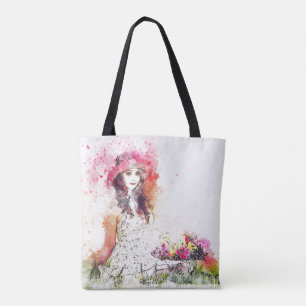 Girl Meadow Grass Field Blume Aktionskorb Hat Läch Tasche