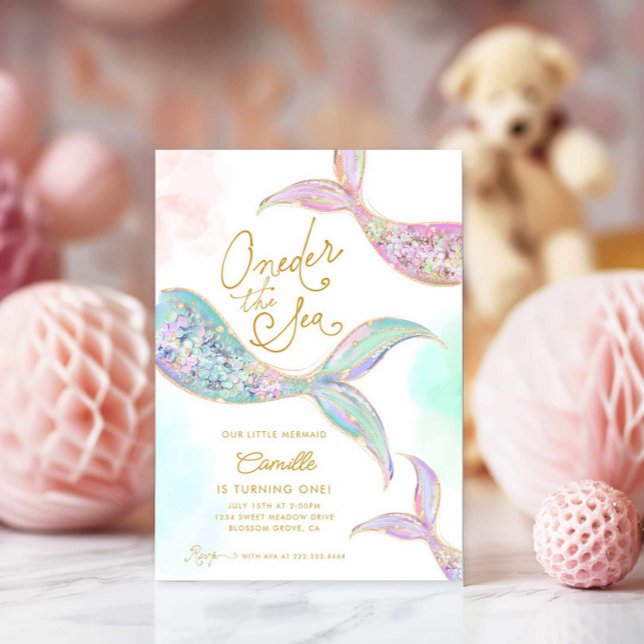 Girl Mermaid 1. Geburtstag Einladung (Oneder the Sea Birthday Invitation)