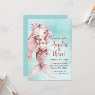 Girl Mermaid Birthday Einladungen