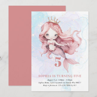 Girl Mermaid Birthday Einladungen