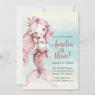 Girl Mermaid Birthday Einladungen