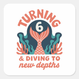 Girl Mermaid Birthday - Turning 6 & Sea Theme Quadratischer Aufkleber