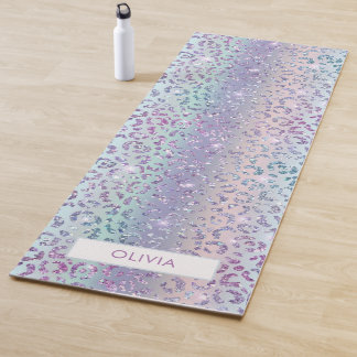 Girl Mermaid Glitzer Leopard Print Monogram Name Yogamatte