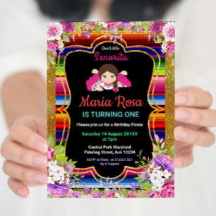 Girl Mexican Fiesta Floral Einladung zum 1. Geburt