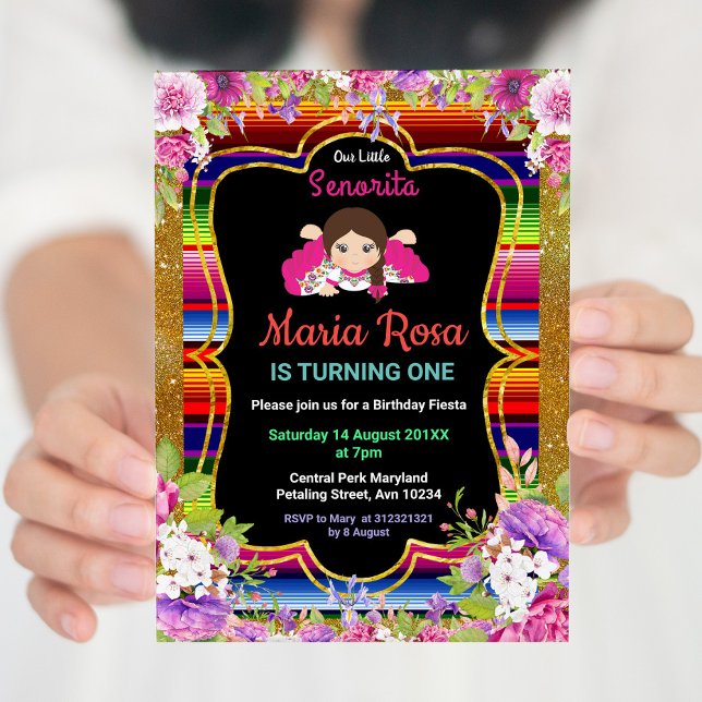 Girl Mexican Fiesta Floral Einladung zum 1. Geburt (Von Creator hochgeladen)