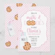 Girl Milk and Cookies Rosa Einladung zum Geburtsta