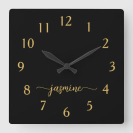 Girl Minimalistisch Black Monogram Name Script Quadratische Wanduhr
