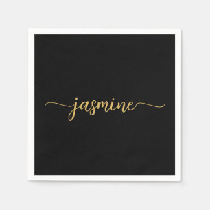 Girl Minimalistisch Simple Black Gold Monogram Scr Serviette