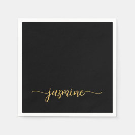 Girl Minimalistisch Simple Black Gold Monogram Scr Serviette
