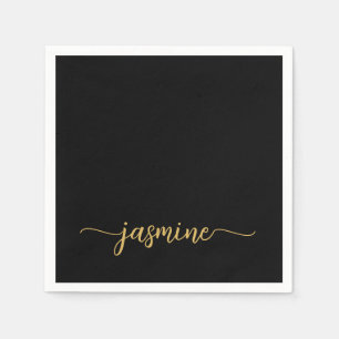 Girl Minimalistisch Simple Black Gold Monogram Scr Serviette