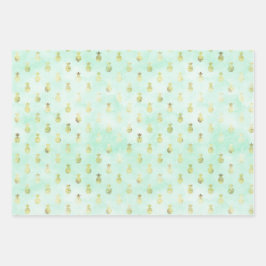 Girl Mint Glam Gold Tropische Ananas Geschenkpapier Set