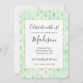Girl Mint Glam Gold Tropische Ananas inspirati Einladung