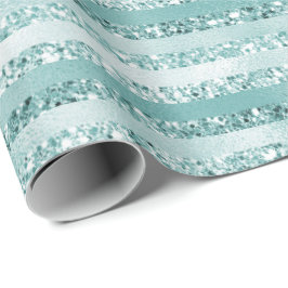 Girl Mint Glitzer Glam Streifen Geschenkpapier
