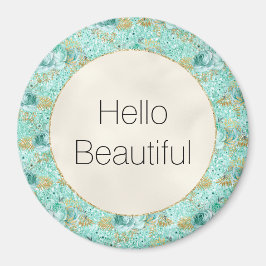 Girl Mint Gold Glitzer Floral Magnet