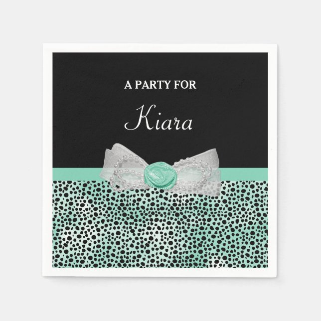 Girl Mint Green Cheetah Print Niedlich Bow and Nam Serviette (Vorderseite)