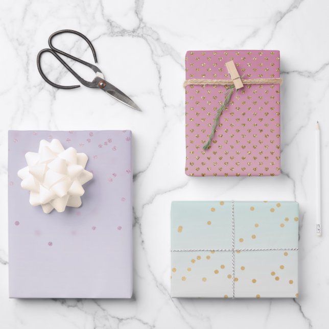 Girl Mint Pink Lavender Ombre Gold Glam Geschenkpapier Set (Vorderseite)