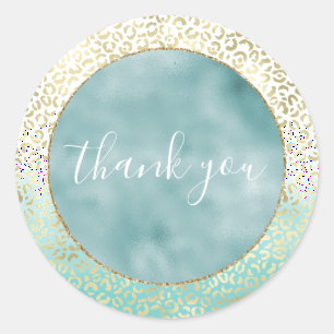 Girl Mint Watercolor Gold Leopard Print Runder Aufkleber