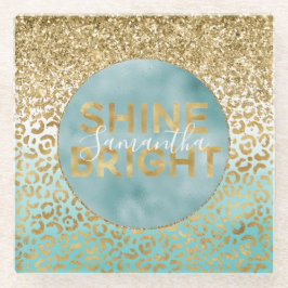 Girl Mint Watercolor Gold Leopard Print Shine Glasuntersetzer