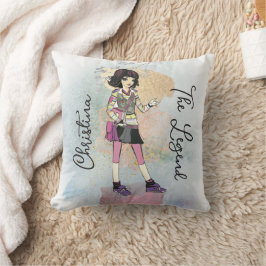 Girl mit dunklem Haar Goldname Textholzkissen Kissen