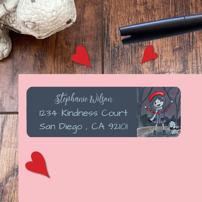 Girl mit Garland Blue Red Rücksendeadressen-Aufkle (Von Creator hochgeladen)