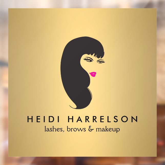 Girl mit Lashes Imitate Gold Beauty Salon Fensteraufkleber (Blatt 2)