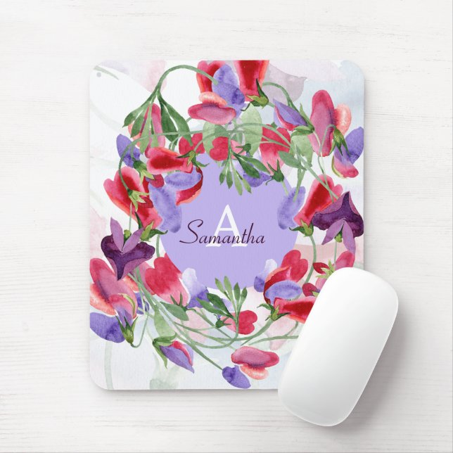 Girl Mit Monogramm Sweet Pea Floral Mousepad (Mit Mouse)