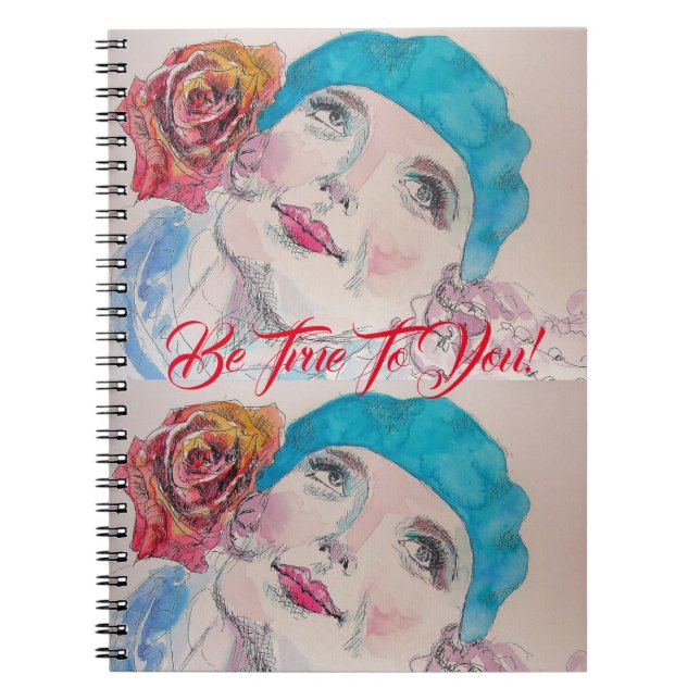 Girl mit Rote Rose Beret be True Girl Notizblock (Vorderseite)