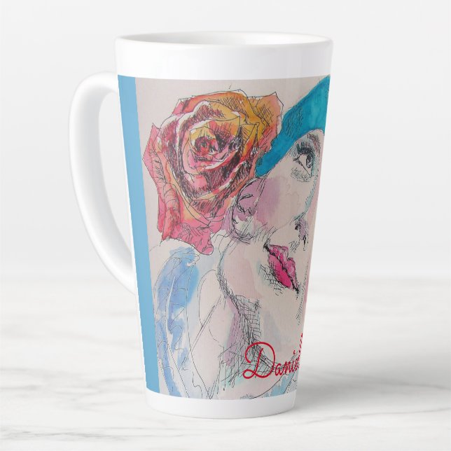 Girl mit Rote Rose Beret Wasserfarbe Blume Milchtasse (Linke Ecke)