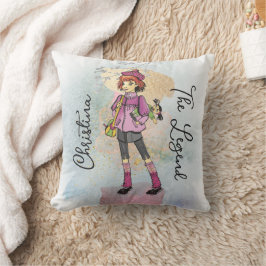 Girl mit rotem Haar Goldname Text Kissen