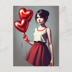 Girl mit rotem Herzballon Postkarte