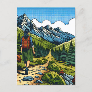 Girl mit Rucksack Wandern im Val Piora Postkarte